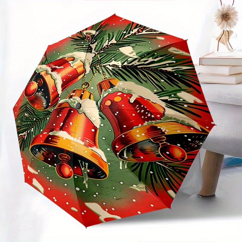 Christmas Bells, Winter Wonderland Theme 8 Bone Hand Automatic Folding Umbrella, Compact and Portable Design, A Perfect Gift for Birthday, C