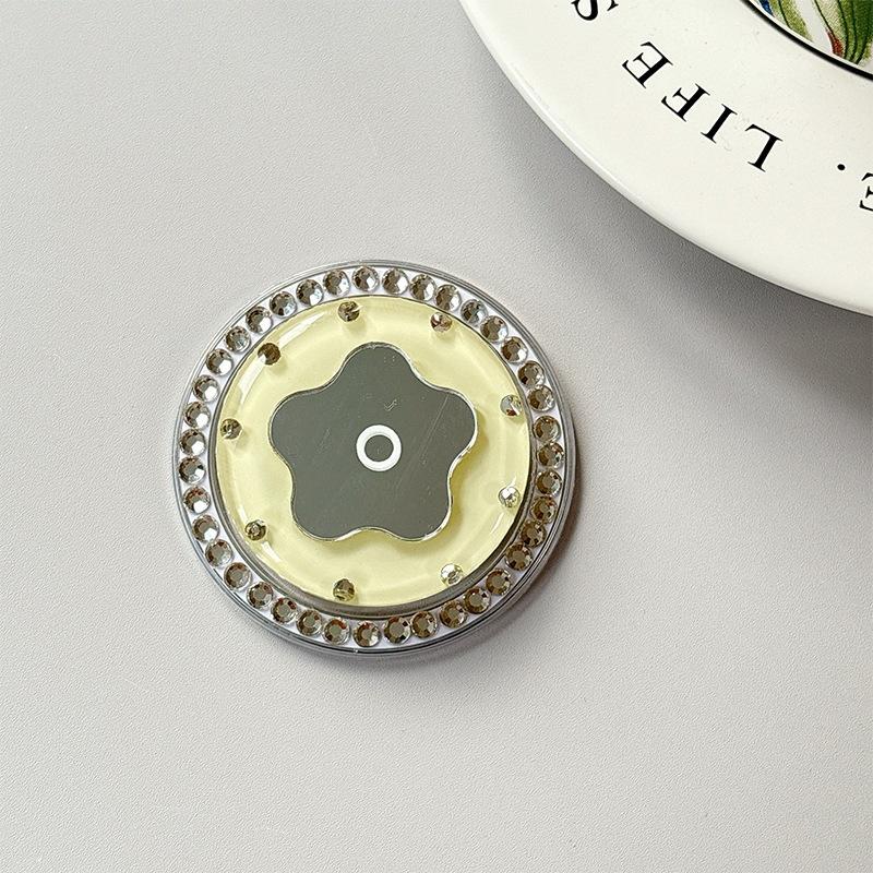 Small Fresh Flower Mirror Mobile Phone Airbag Holder Solid Color Ring Rhinestone Magnetic Creative Design Women'S Gift