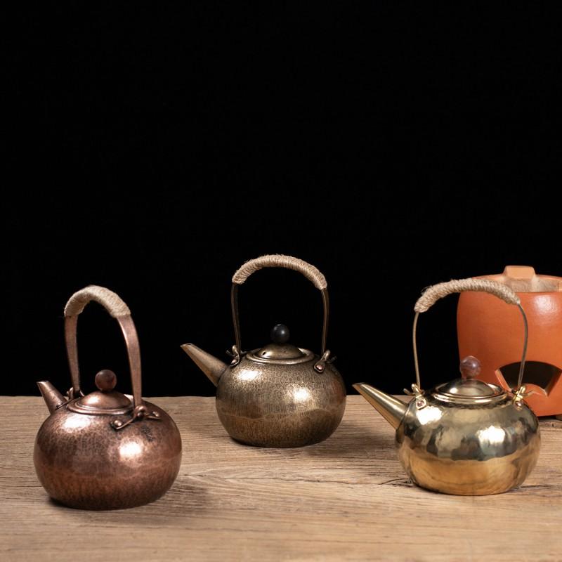 Handmade Pure Copper Teapot Charcoal Stove Brewing Traditional Chinese Tea Light Luxury Vintage Style