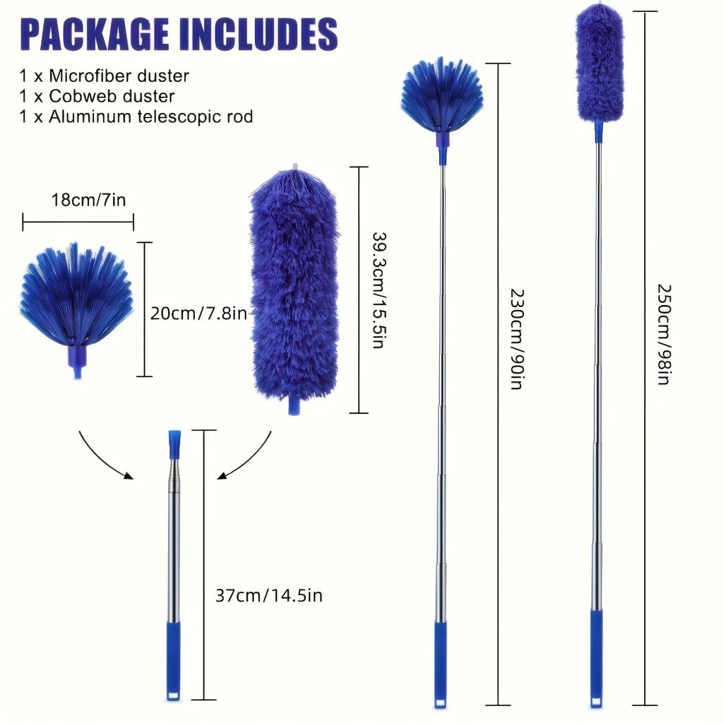 Telescopic Duster Kit Long Handle Bendable Reusable Dust Remover Brush for High Ceilings Furniture Household Car Cleaning Supply