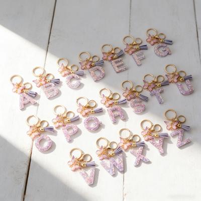 English Resin Letter Keychain Purple Butterfly Tassel Pendant Women's Bag Small Pendant