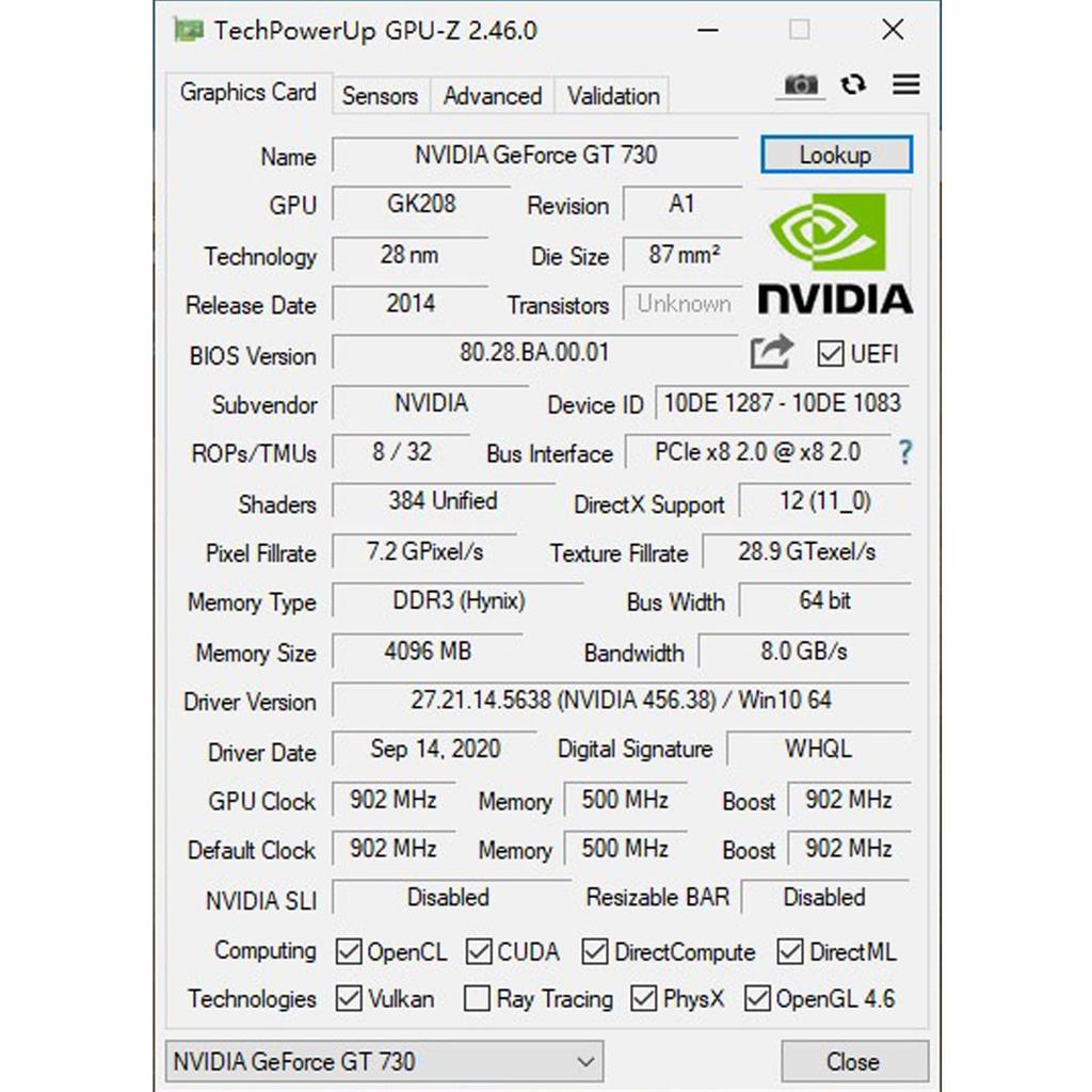 GeForce GT 730 Graphics PCI Express DirectX 2X Low GPU for and Compatible with Windows 11 Card, 4GB, DDR3, 64-bit, x8, 12, HDMI, Profile, Entry-Level