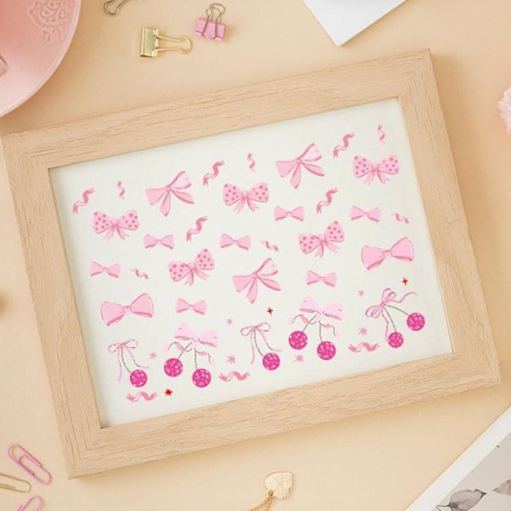 7Pcs/Bag Smooth UV DTF Transfer Sticker Clear Pink Bow Decals  For 16Oz Glass Cup