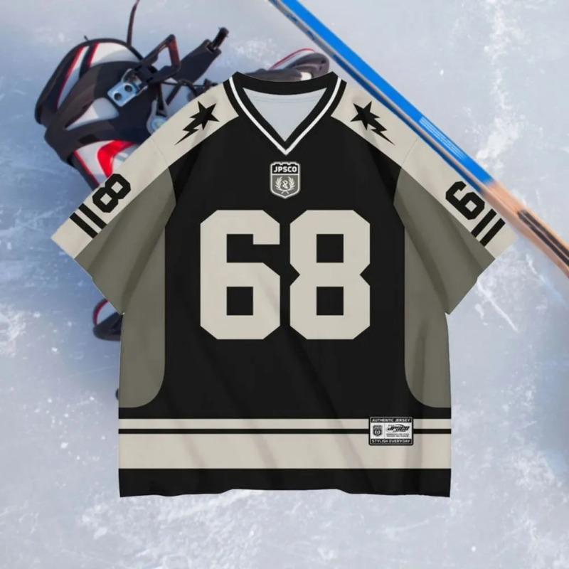 Nuova T-shirt da uomo americana per l'hockey su ghiaccio, traspirante e confortevole, con scollo a V, abbinata a un top sportivo da esterno stampato digitalmente