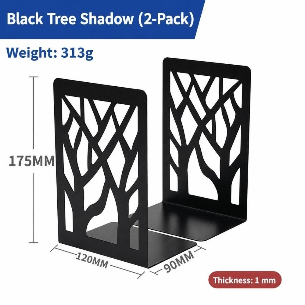 2Pcs Hollow Tree Pattern Metal Bookends T-Shape Non-slip Book Holder  Gift