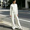 Women Solid Color Stand Collar Long Sleeve Tracksuit Casual Loose Sweatshirt And Wide Leg Pants Suit Light Blue