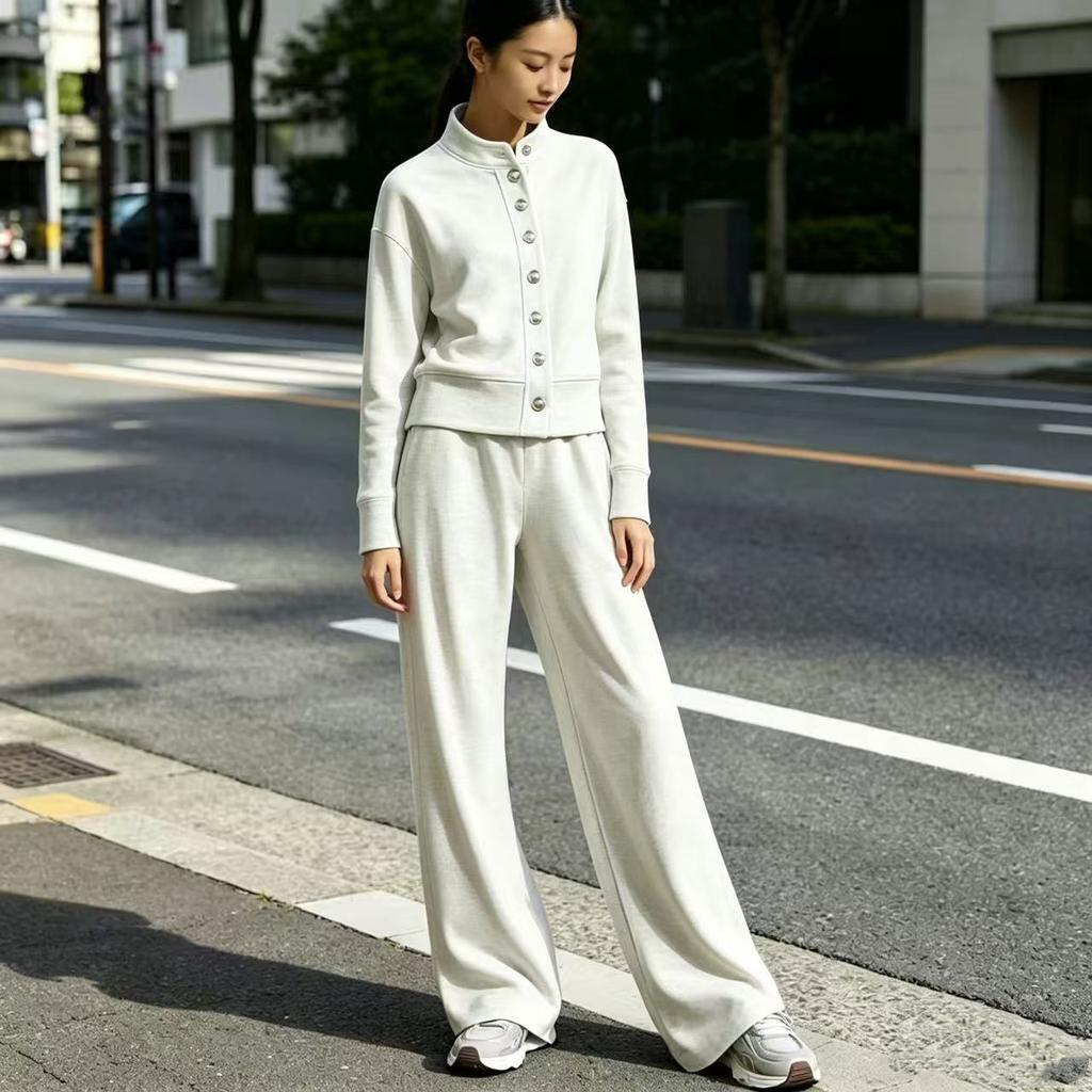 Women Solid Color Stand Collar Long Sleeve Tracksuit Casual Loose Sweatshirt And Wide Leg Pants Suit Light Blue