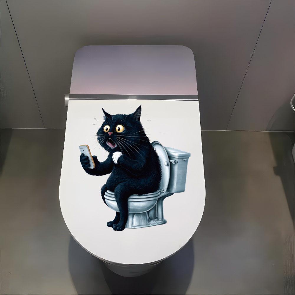 Self-adhesive Cartoon Cat PVC Toilet Stickers for Bathroom Wall Decor