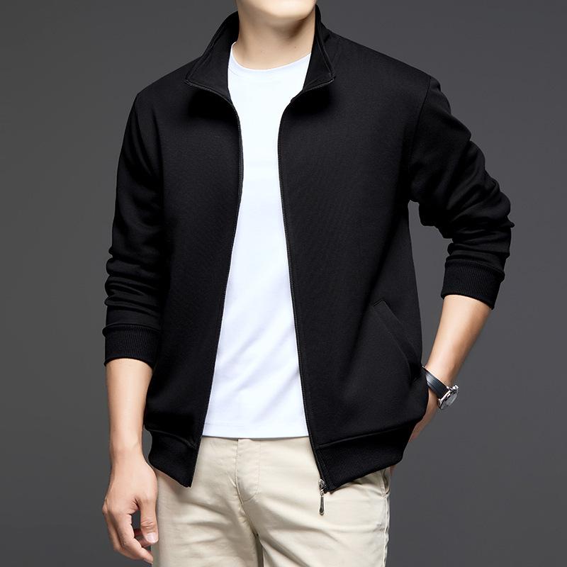 2025 Autumn Men's Stand-Up Collar Combed Cotton Jacket: Casual Sport Fashion Solid Color Cardigan Sweatshirt