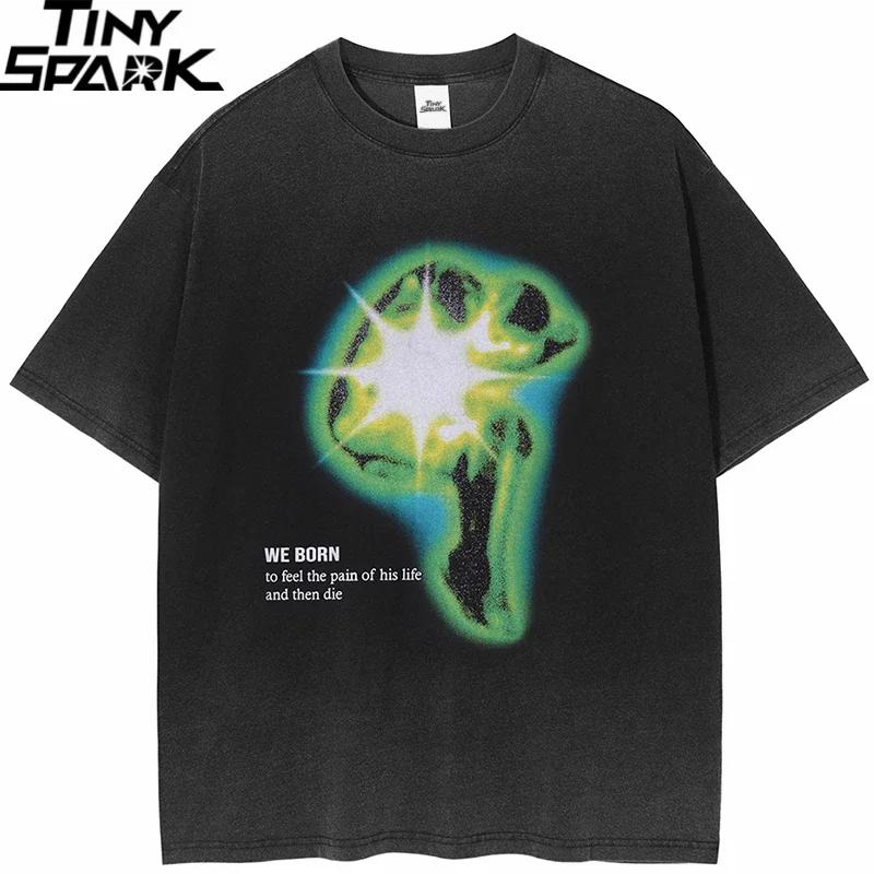 2025 Men Washed Black T-Shirt Hip Hop Streetwear Oversized Graphic T Shirt Cotton Harajuku Vintage Tshirt Unisex Tops Tees Y2K