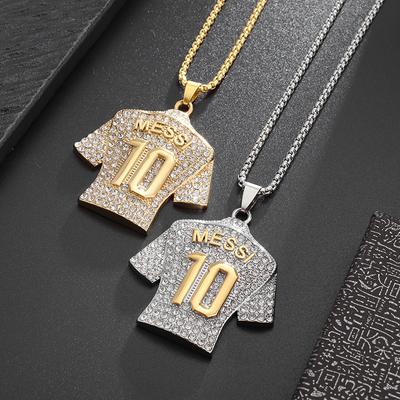 Joyería de aleación respetuosa con el medio ambiente chapada en oro con incrustaciones de diamantes Fútbol No. 10 Colgante de Jersey Collar de Moda