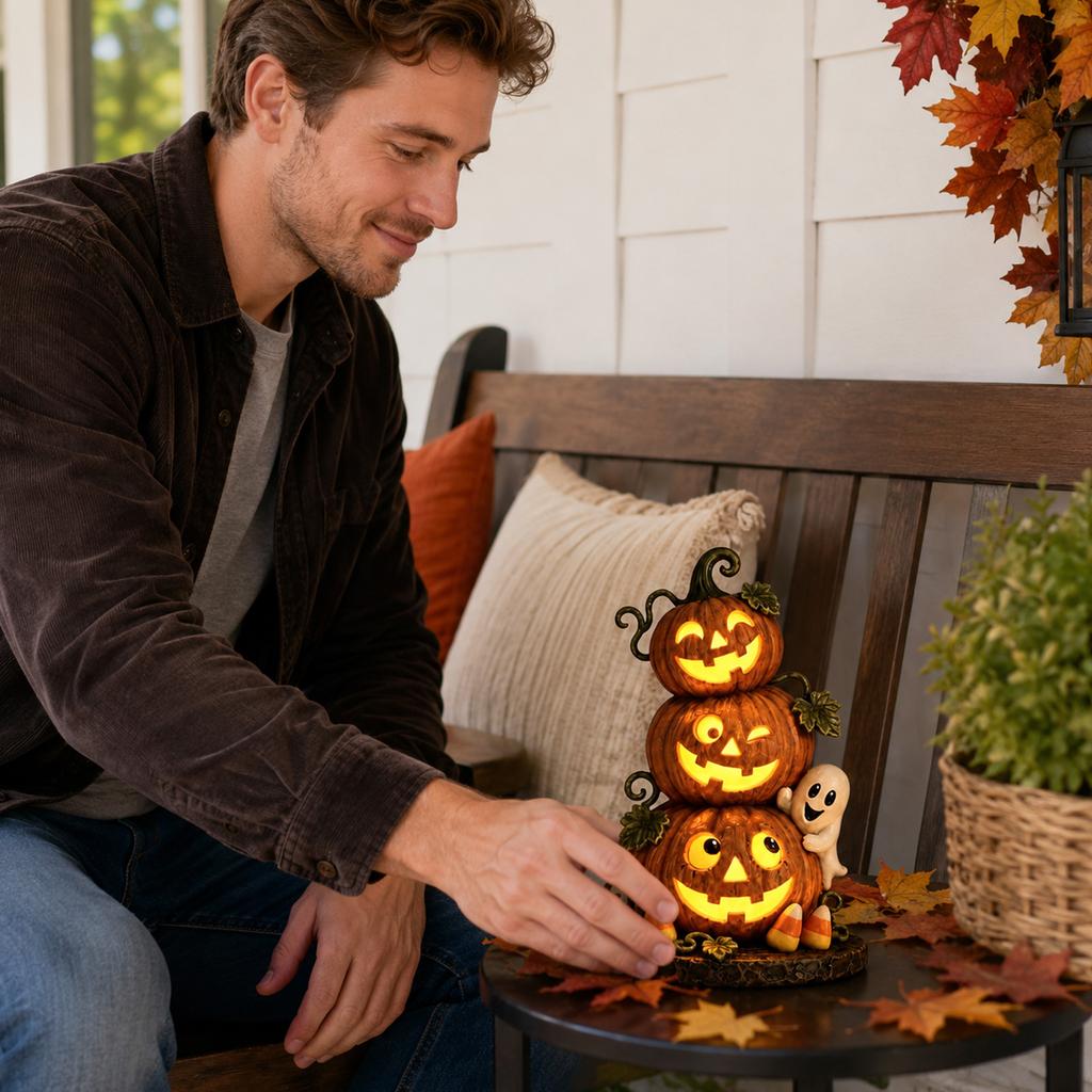 Resin Halloween Pumpkin Decoration with Warm for Holiday Party Home Décor