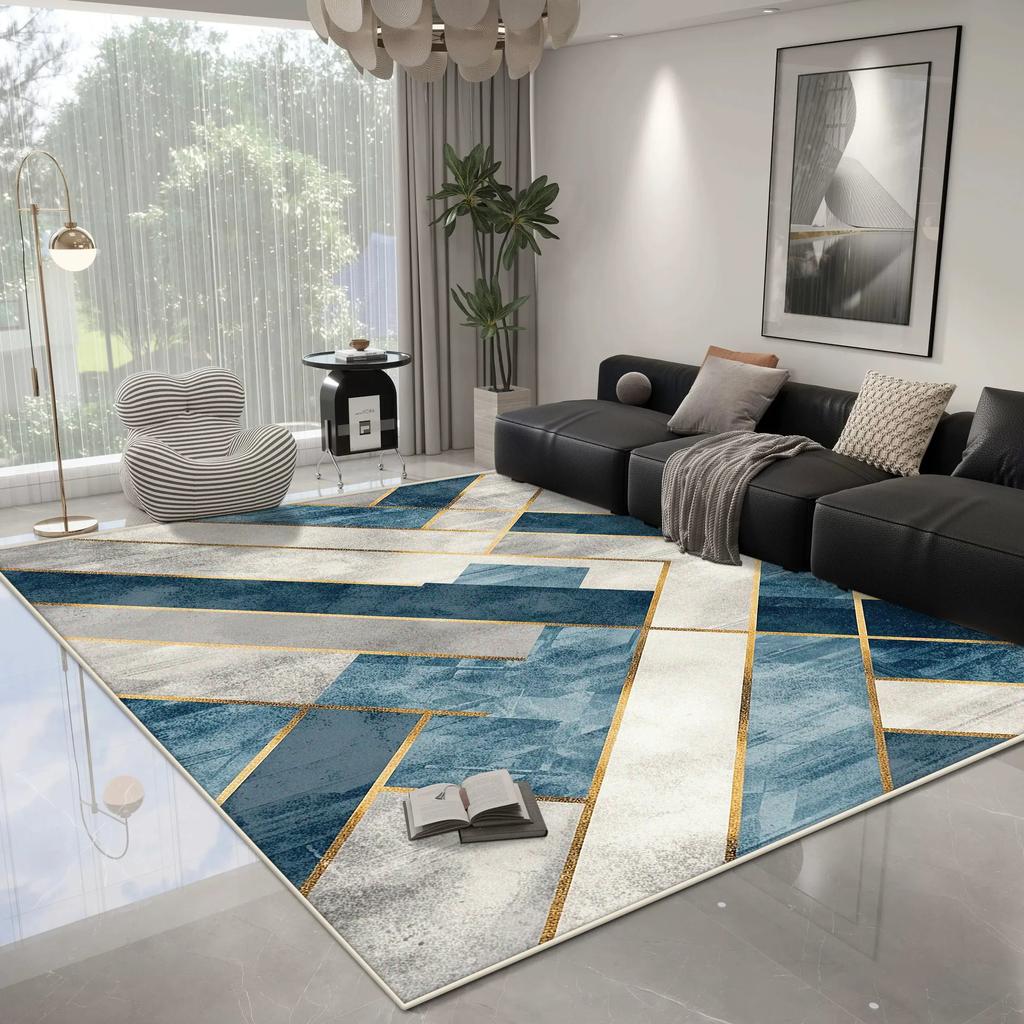 Stylish Modern Geometric Carpet - Thick Light Luxury Decoration Bedroom Non-slip Rug Easy Cleaning Lounge Floor Mat Washable