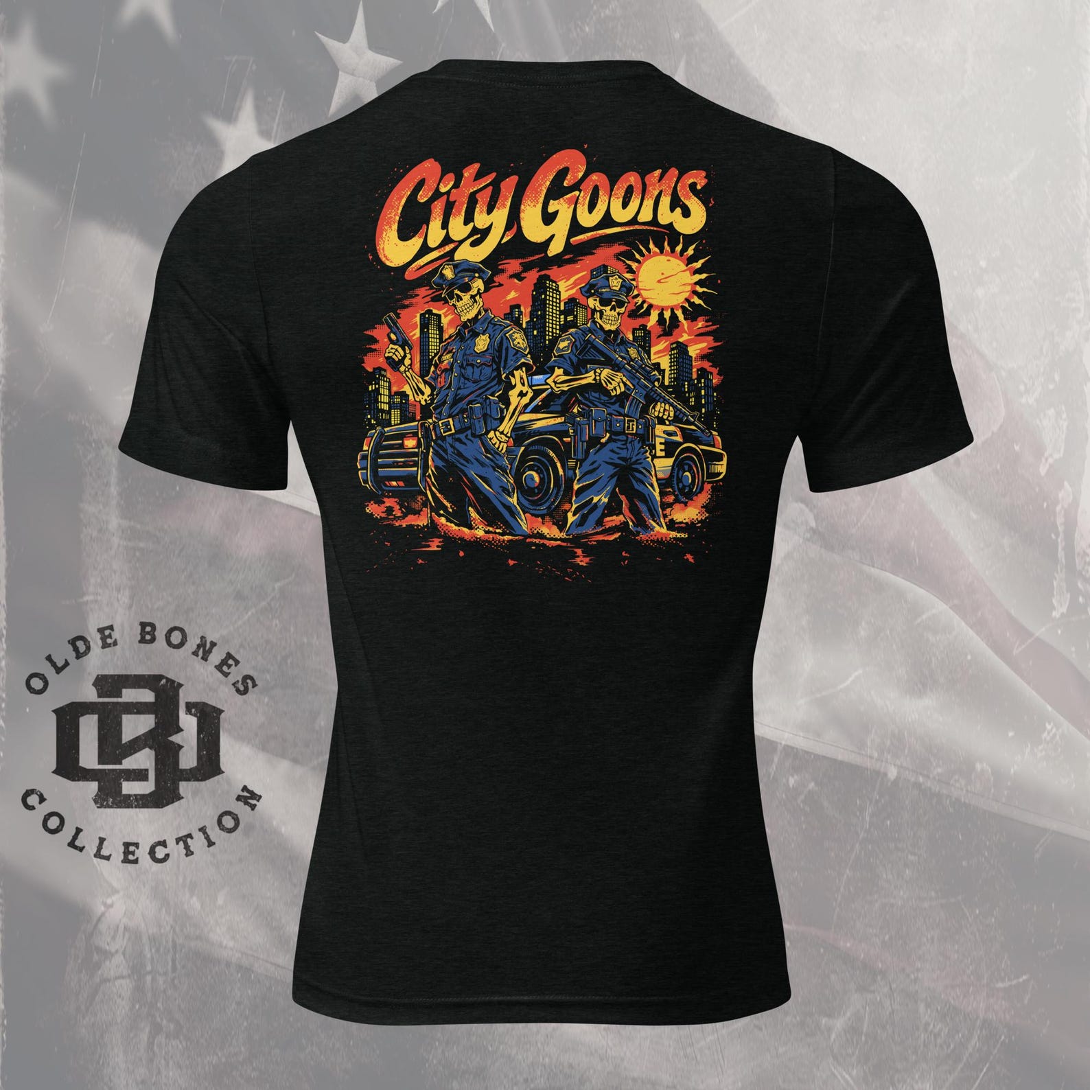 City Goons Skeleton Police T-Shirt, Law Enforcement Graphic Tee, Police Gifts M