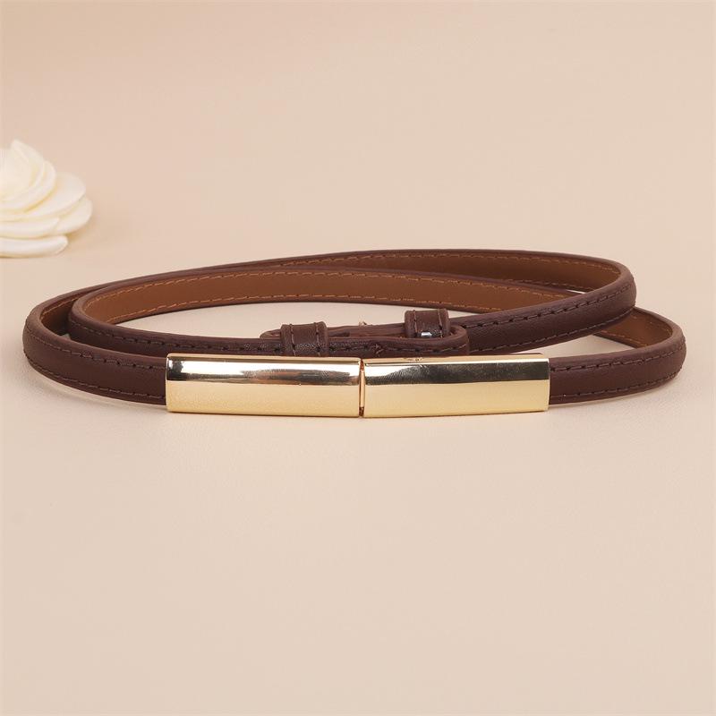 Black Versatile Women's Thin Leather Belt - Fashionable Waist Cincher for Dresses and Shirts