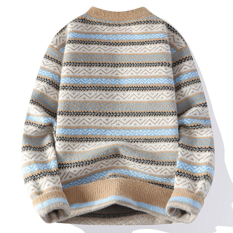 Fashionable versatile thickened warm men's shirt knit sweater round neck high quality fabric fashionable versatile sweater