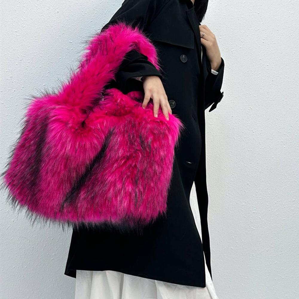 Luxury Faux Mink Fur Bags for Women Handbags Candy Color Plush Tote Fluffy Soft Shoulder Bag Large Capacity Shopper Purses
