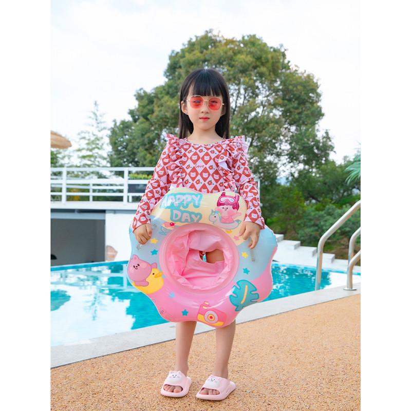 Kids Swim Ring Cartoon Pvc Inflatable Float Sponge Bottom Flower Pool Ring For Children