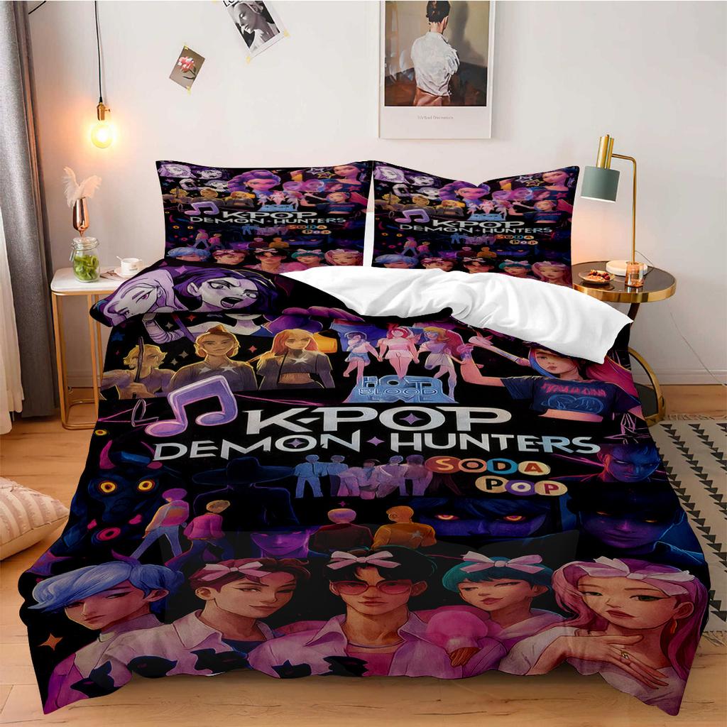 K-Pop Demon Hunter Beddding Set for Fans Kids Machine Washable Durable King Queen Twin Size for K-pop Girls Home Bedroom Decor