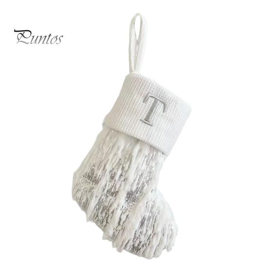 1ks vánoční bílá punčocha dopisní výšivka pletené ručně vyráběné opakovaně použitelné vánoční stromeček závěsný dárkový sáček punčochový přívěsek party sváteční dekorace