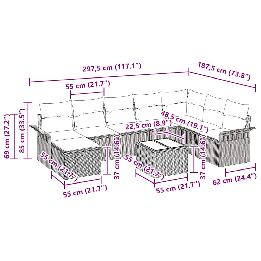 Garden Sofa Set with Cushions 9 pcs Beige and Cream Poly Rattan