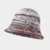 Windproof and Warm Hat for Women Japanese Retro Contrasting Color Gradient Rainbow Knitted Fisherman Hat Winter Basin Hat