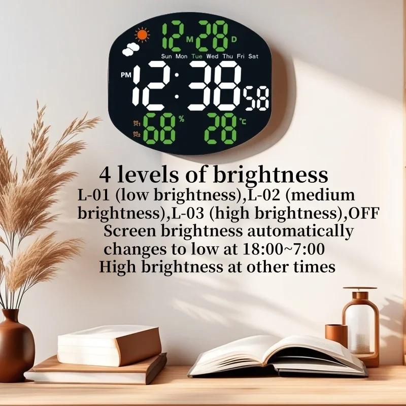 Large-screen LED Clock Wall Clock Temperature and Humidity Date Sunday Mode Electronic Wall Clock When Weather Is Displayed