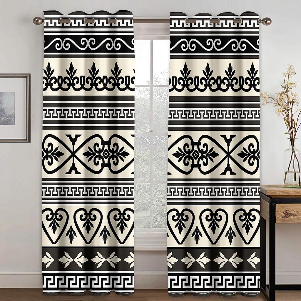 Black White Rune Stripe SimplicityLuxury Window Panel Drapes in Children Bedroom Space Living Room Hall Treatments Kitchen Decor Drapes Blinds