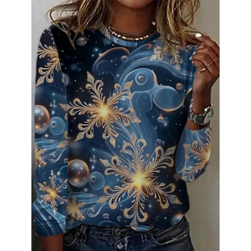 Autumn and Winter Ladies 3D Printed Long Sleeve T-Shirt Fashion Versatile Trend Breathable Casual