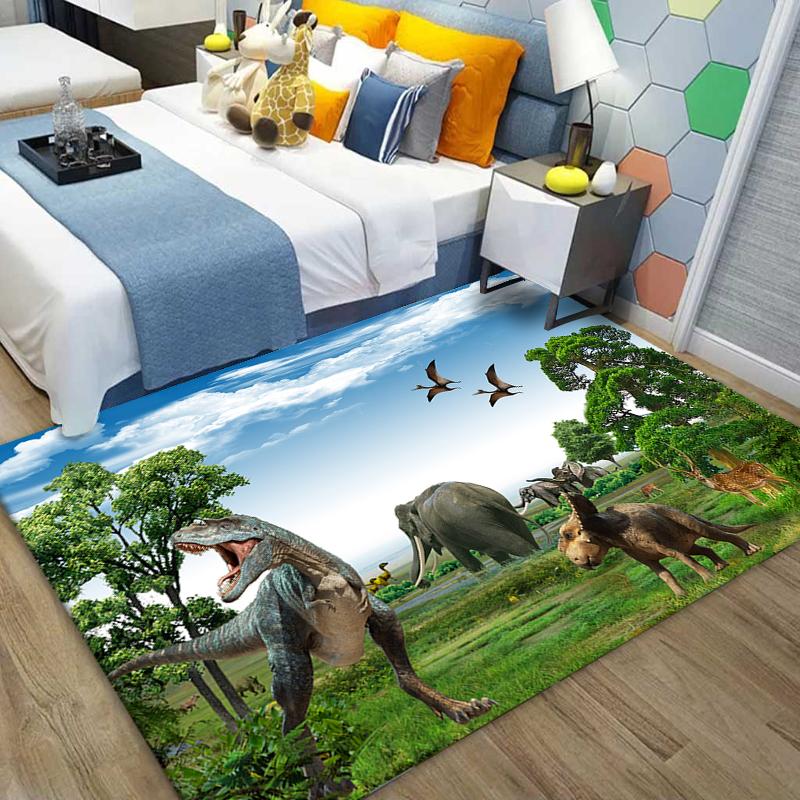 Painting Dinosaur Rug Kids Bedroom Rug Non-slip Baby Crawling Play Rug Boy Room Decoration