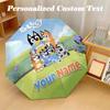 Bluey Automatic 8‑ribs Umbrella, Custom Name Text Personalized Folding Umbrella Rain Sun Gift