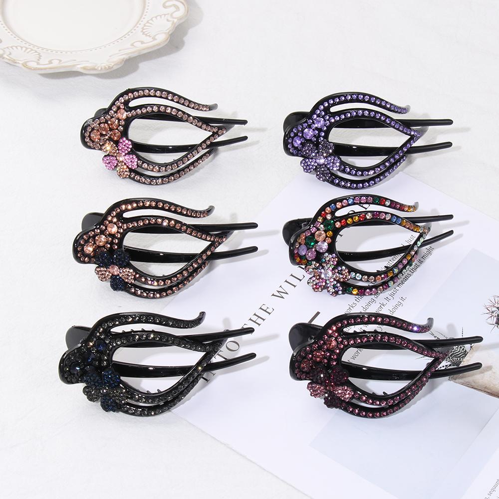 Shiny Hairpins Flexible Headwear Rhinestone Hair Clip Heart  Flower Acrylic Hollow Claws