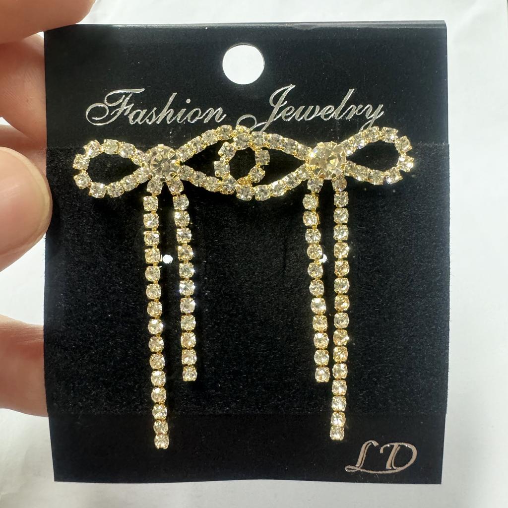 Elegant Black Bow Tassel Earrings Sparkling Rhinestone Small Earrings Elegant Trend Prom Earrings Women's Earrings 1 Pair