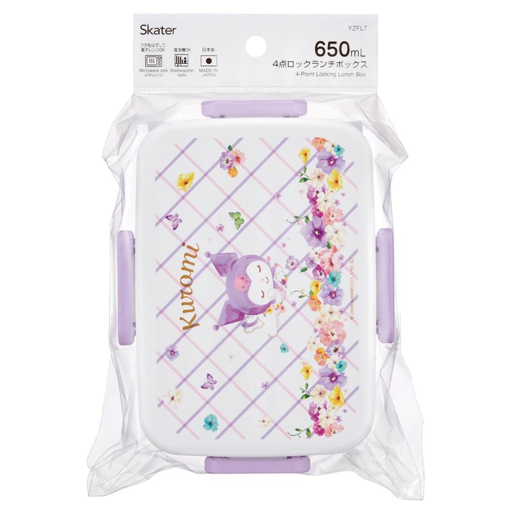 Skater Adult Bento Single Dishwasher and Microwave Made in Sanrio Pastel Vivid Watercolor Floral Box, 4-Point Lock, Tier, 650ml, Safe, Japan, Kuromi,