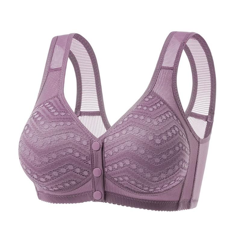 Rose Brown Lace Front Closure Wireless Bra With Wide Straps L фиолетовый