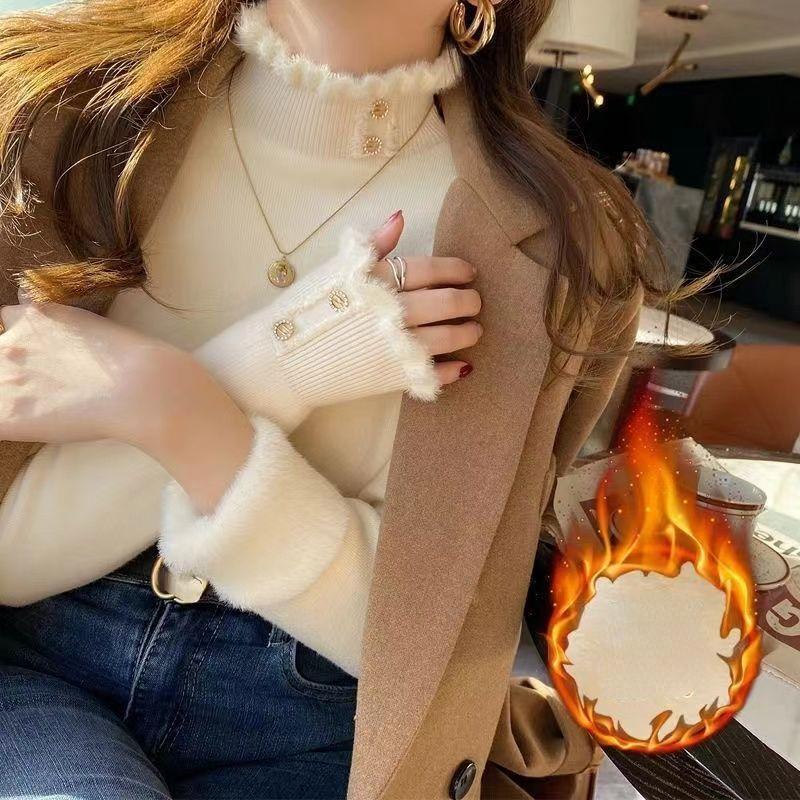 Vinter varm genser for kvinner med bunntopp med halv høy krage