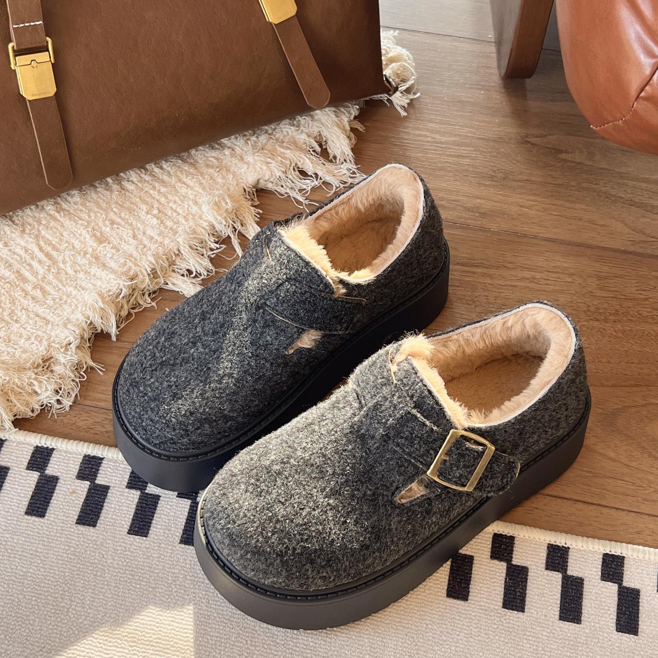 

Fashion Autumn Winter Women Shoes Casual Flat Shoes Women Moccasins Soft Loafers Fashion Comfort Warm Plush Slip on Female Cotton Shoes 35 сірий колір