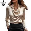 Chemisiers et chemises décontractés à manches longues et col POLO pour femmes, mode printemps-automne, couleur unie imprimée