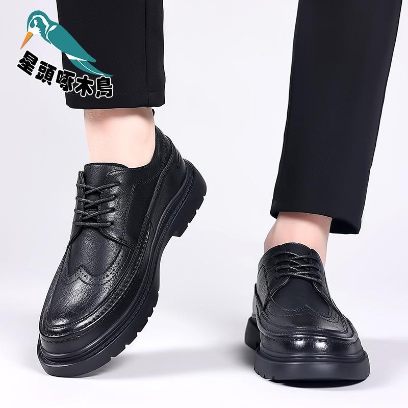 Leather Shoes Men's Casual Shoes Autumn Block Carved Platform British Style Business Leather Shoes