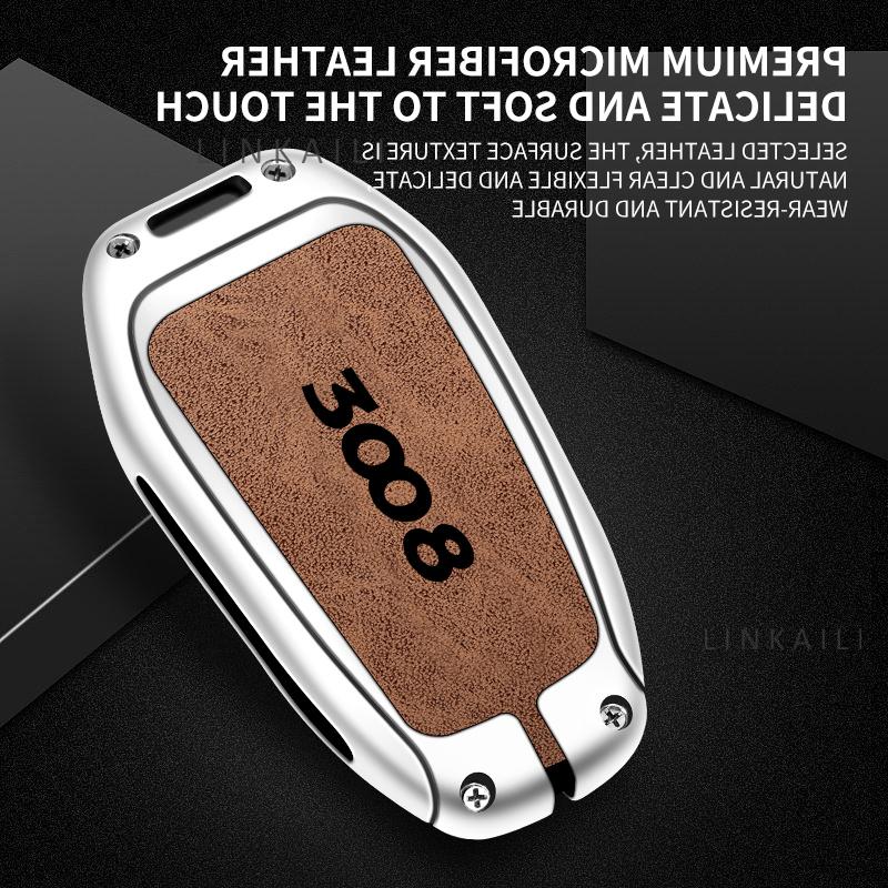 Custodia Portachiavi Auto in Lega di Zinco e Vera Pelle Adatta per Peugeot 3008 Custodia Portachiavi Auto Snap Accessori Auto