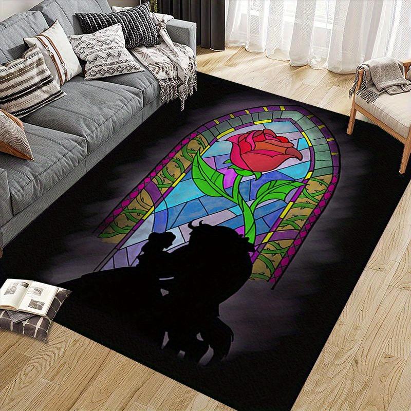1pc Disney beauty and the beast Pattern Carpet Area Rug Non-slip Carpet Hand Washable Floor Mat Suitable For Living Room Bedroom Home Decor