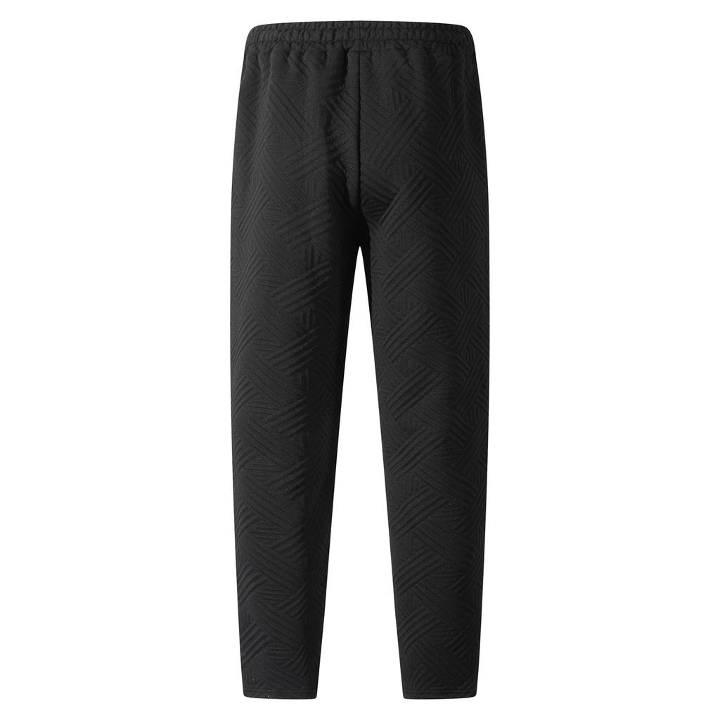 Men's Casual Jacquard Drawstring Loose Fit Solid Color Pocket Sports Pants Comfortable Elastic Waistband Activewear Bottoms