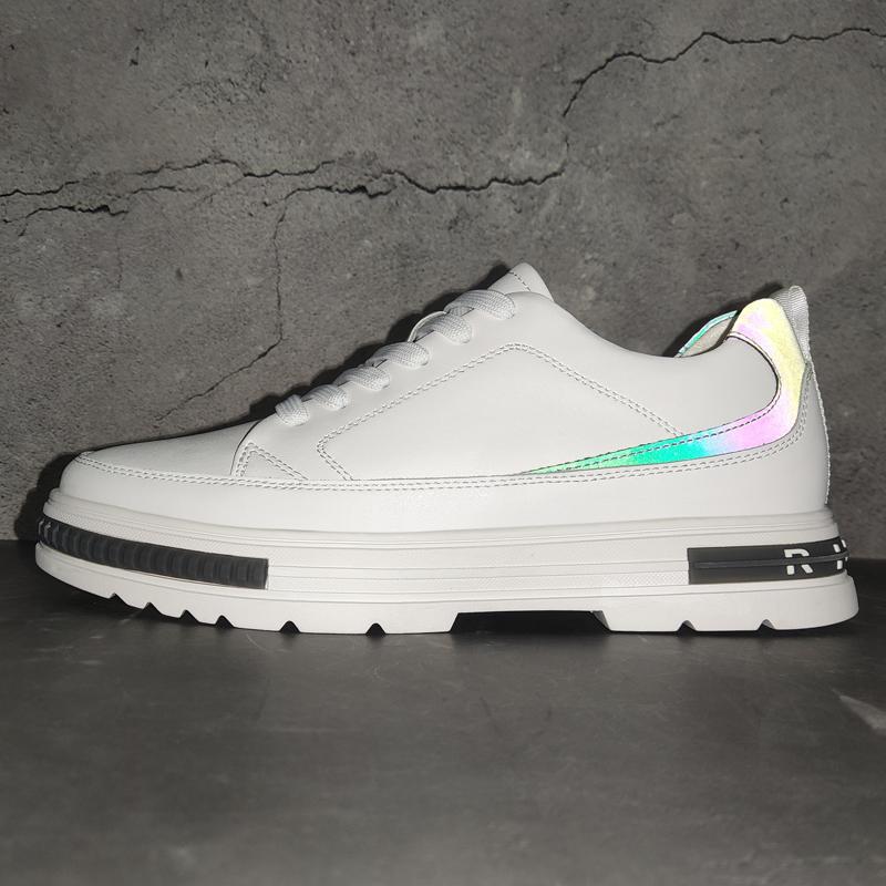 Zapatos Elevadores de 8cm Zapatillas de Plataforma de Cuero Genuino para Hombre con Suela Gruesa y Aumento de Altura Oculto - Zapatos Deportivos Casuales de Corte Bajo