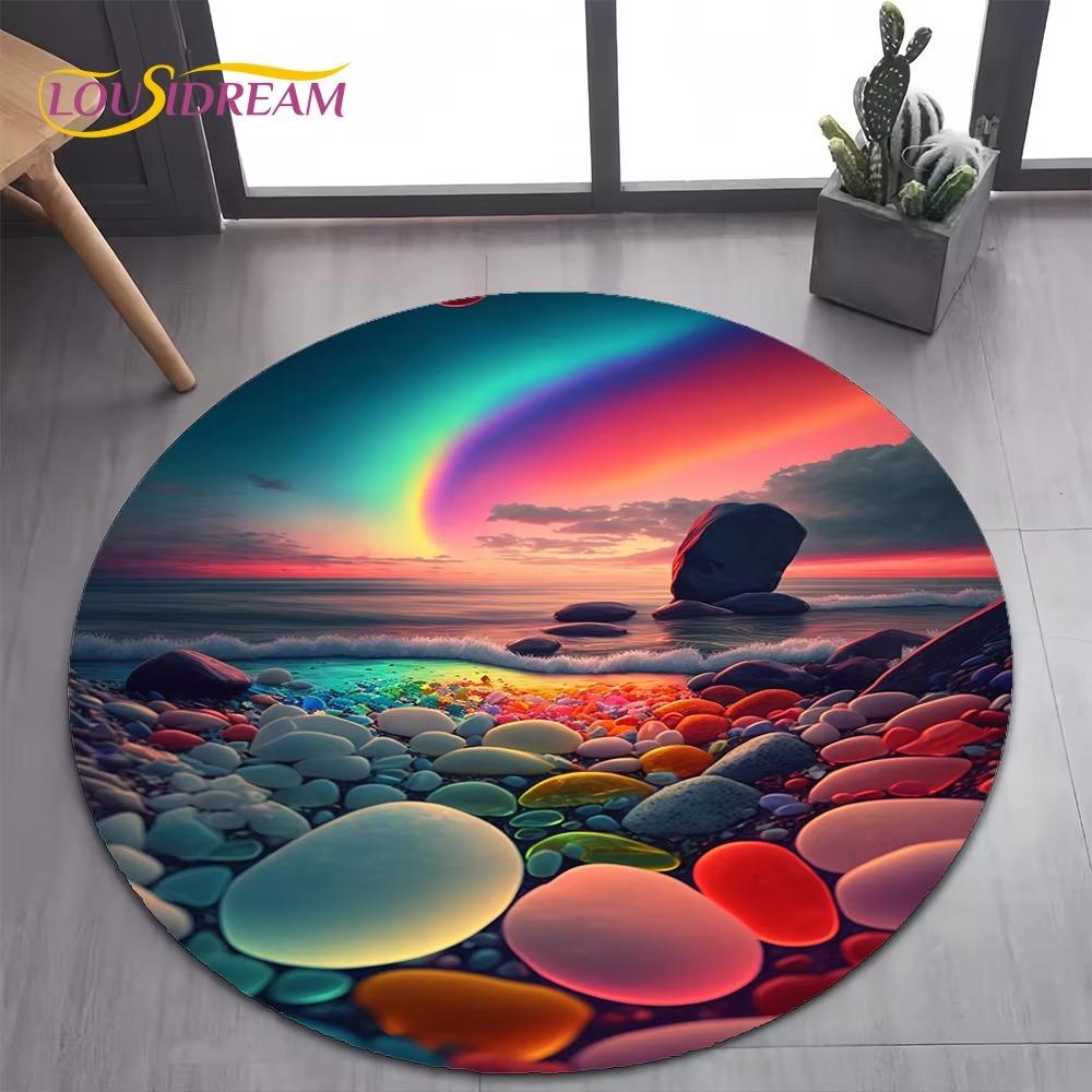 New Style Colorful Pebble Rainbow Road Beach Stone Round Carpet Rug for Bedroom Living Room Decoration Pet Decor Floor Mat Ins