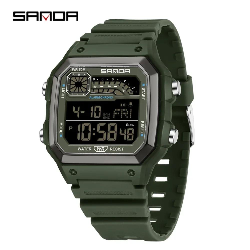 SANDA 6196 Waterproof Watch Sports Men's Lightweight Square Classic Fashion Electronic Rel gio mulher Electronic Night Glow