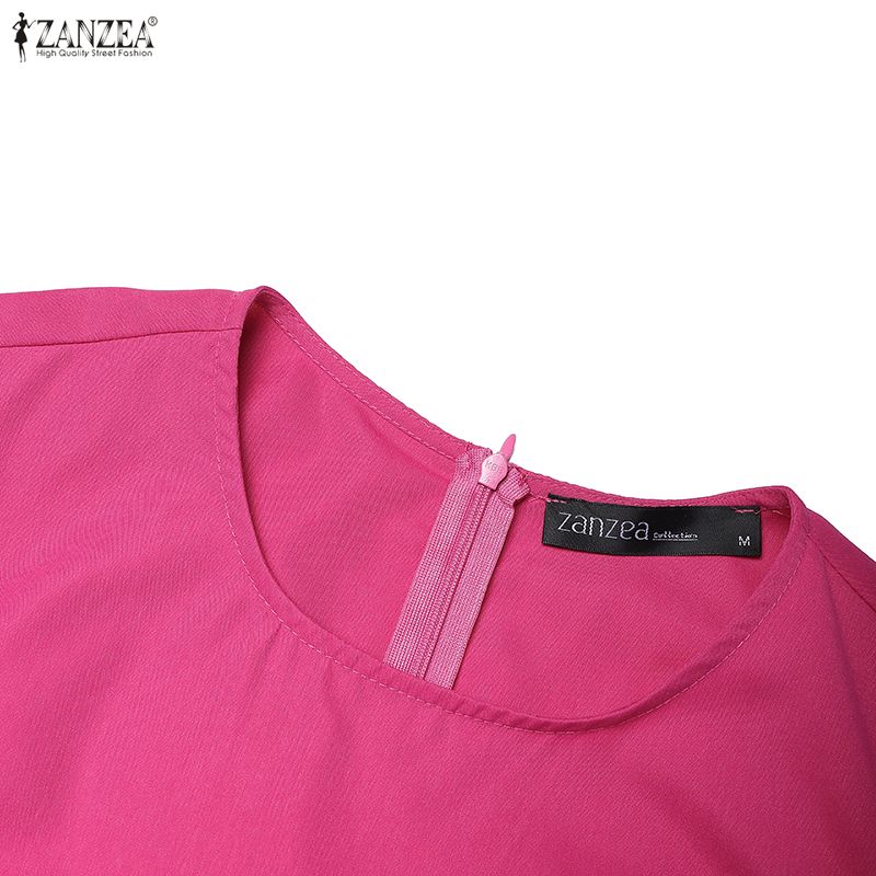 ZANZEA Lässiges Sommerkleid mit Rundhalsausschnitt und kurzen Ärmeln für Damen