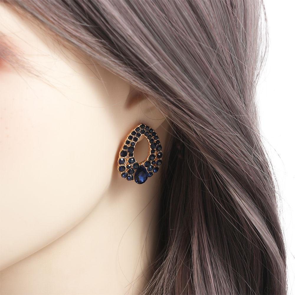 Women Vintage Style Fashion Blue Rhinestone Dangle Ear Stud Earrings Jewelry Natural Water Droplets