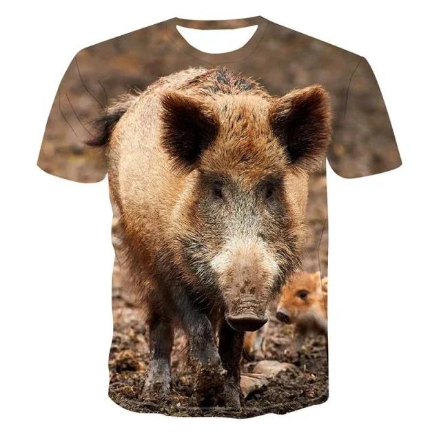 Wild Boar 3D Printed T-shirt Men's Short Sleeve O Collar Outdoor Hunter Animal Loose Dry Breathable Personality Clothing