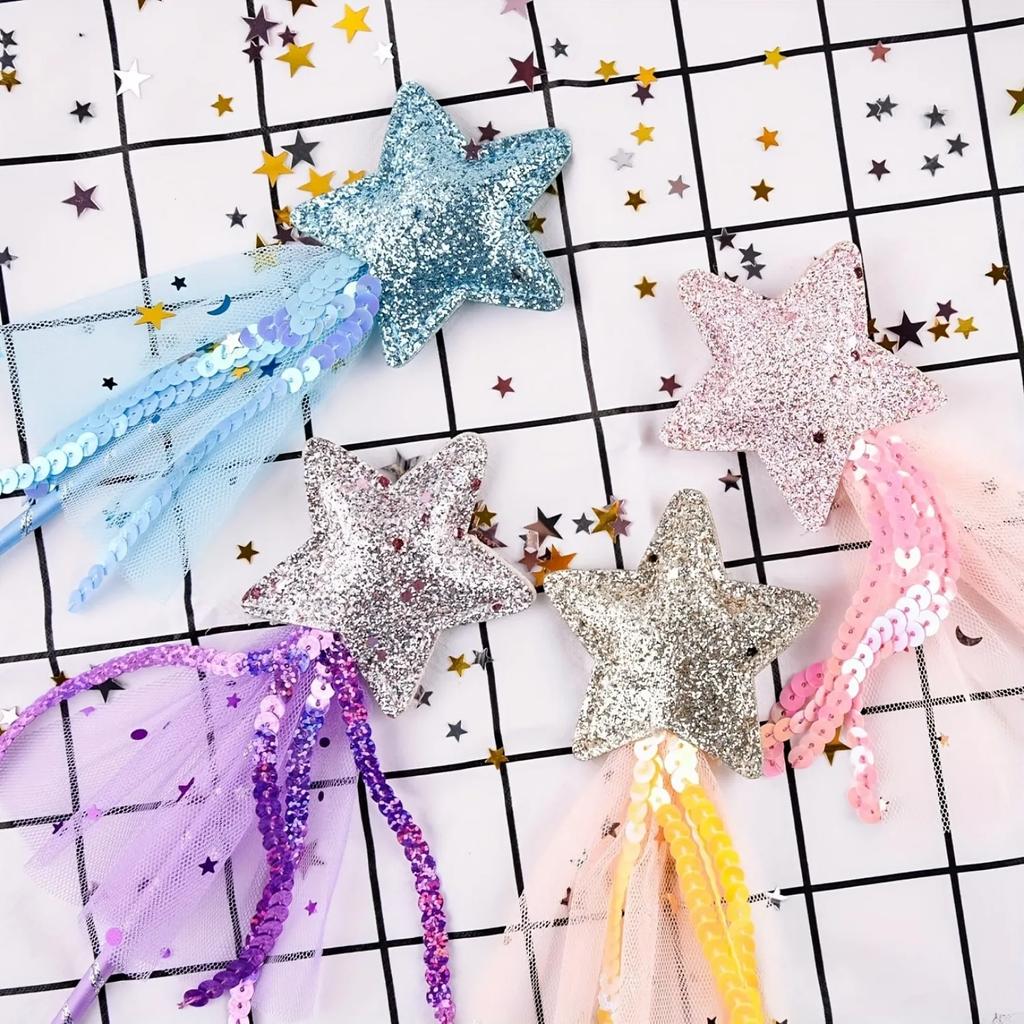 Glitter Star Wands Princess Angel Fairy Star Magic Wands Girls Fairy Magic Dress-up Costume Props for Birthday Party Supplies