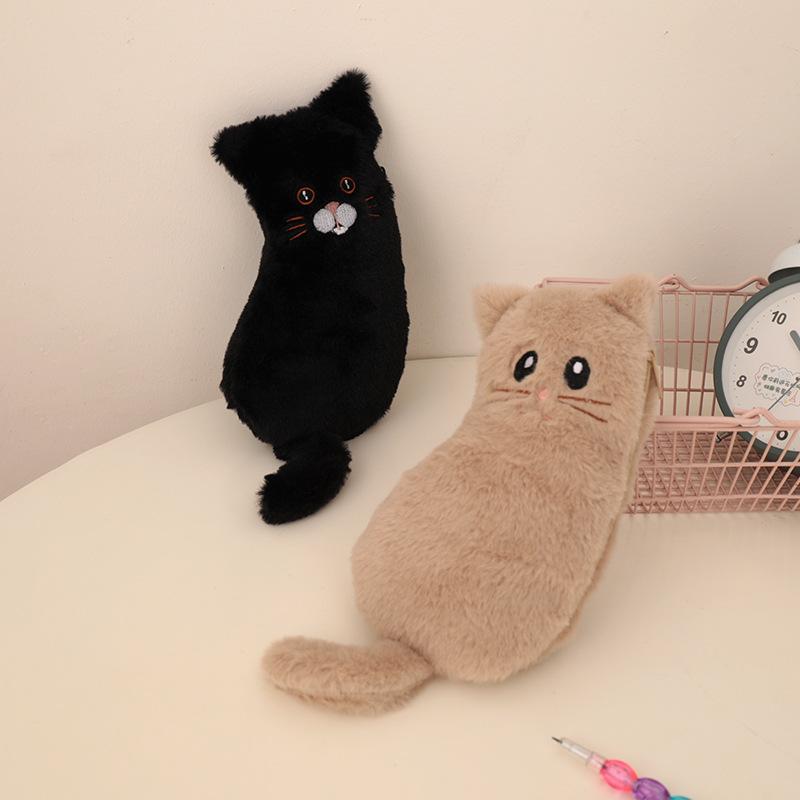 Cartoon Cute Cat Animals Plush Pencil Case Large Capacity Portable Travel Storage Bag School Supply Student Stationery Kids Gift